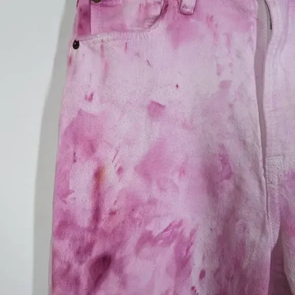 Abercrombie Ultra High Rise Ankle Straight Distressed Tie Dye Jeans Size 27 Pink - Picture 3 of 8
